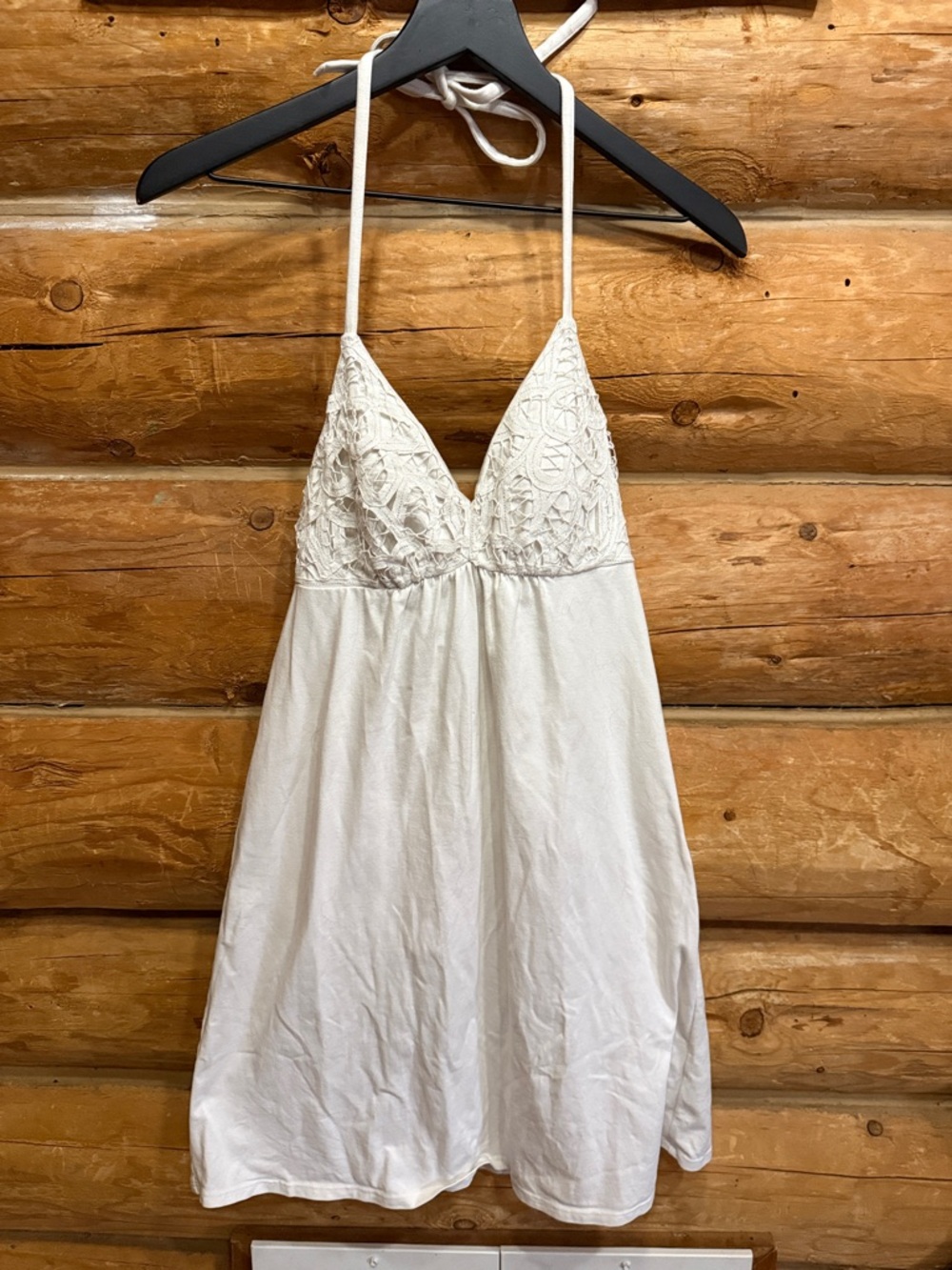 Women's White Lace-Trim Halter Dress Small